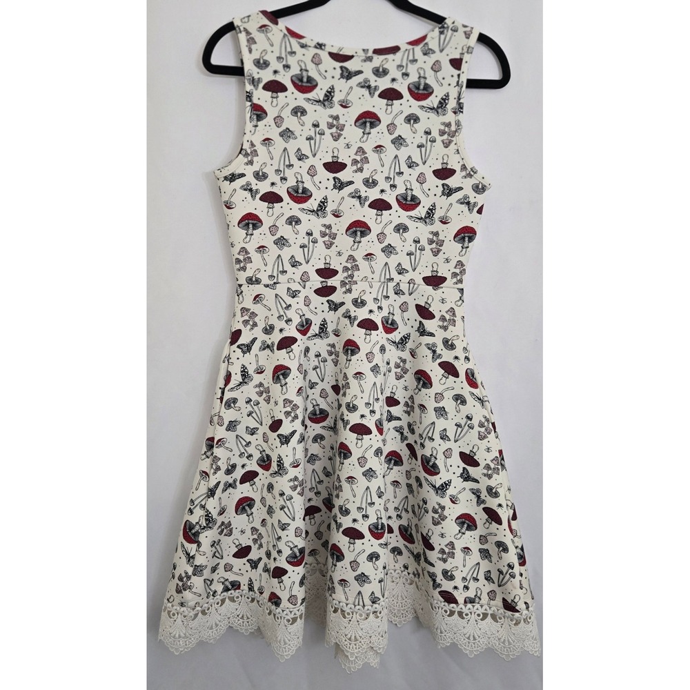 Hot Topic Mushroom Moth Print‎ Skater Dress Women's M Lace Trim Cottagecore Goth - Picture 3 of 9